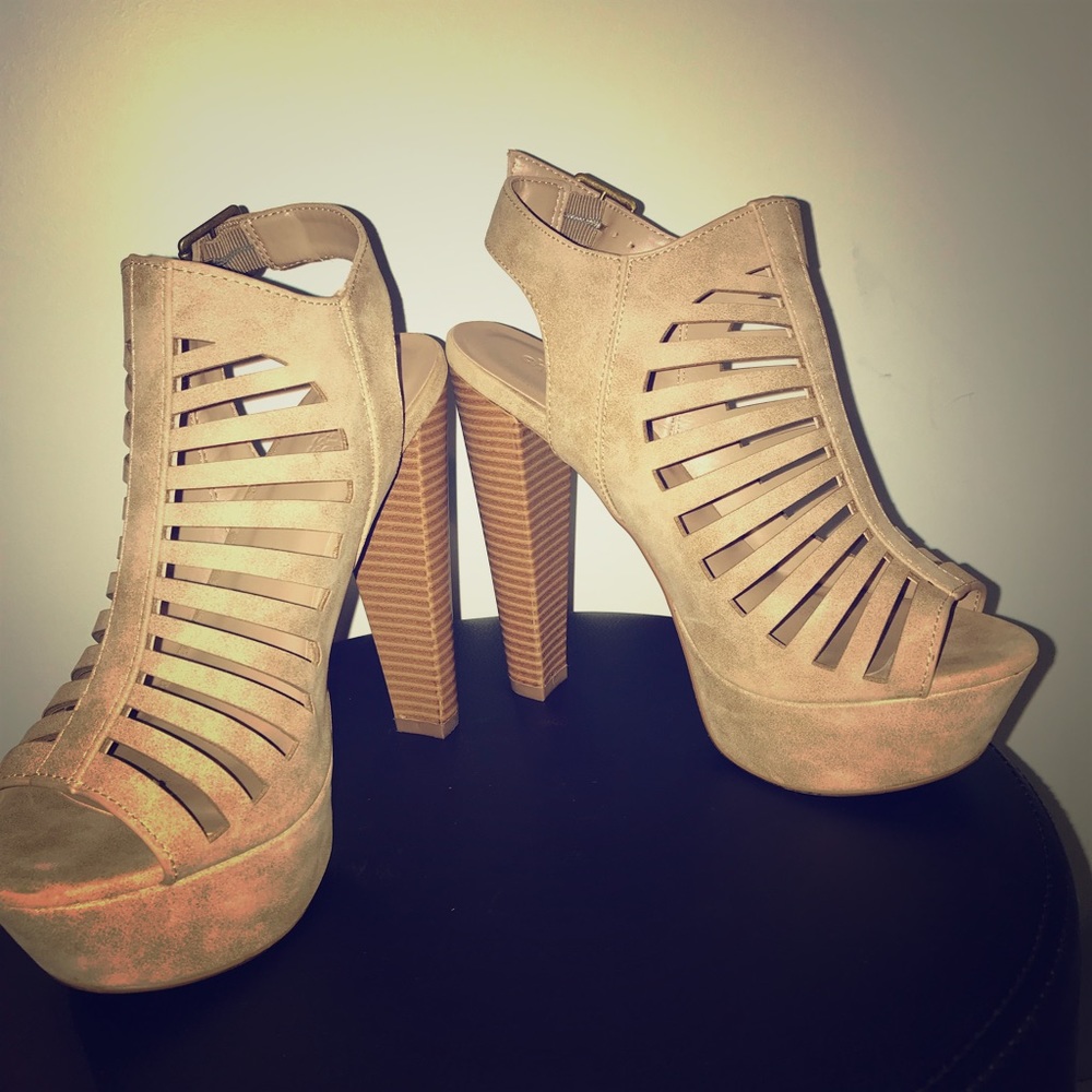 Nude suede heels